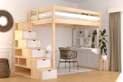 Letto a soppalco legno con scala cubo Sylvia - 120x200