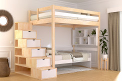 Letto a soppalco legno con scala cubo Sylvia - 120x200