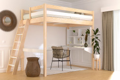 Lit mezzanine 1 place bois Sylvia 120x200 échelle inclinée