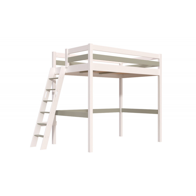 Lit mezzanine 120x200 - vernis blanc/moka avec échelle inclinée