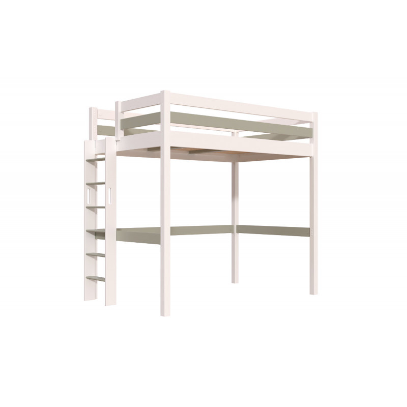 Letto rialzato singolo in legno Sylvia 120x190 con scala diritta