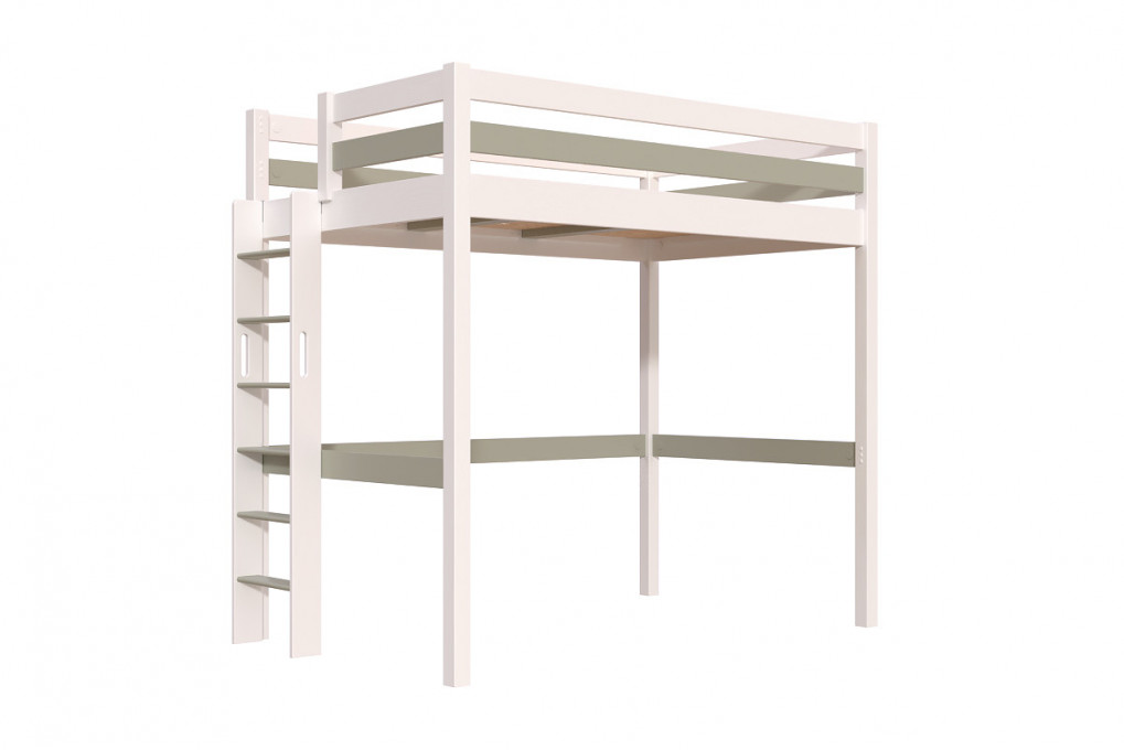 Letto rialzato singolo in legno Sylvia 120x190 con scala diritta