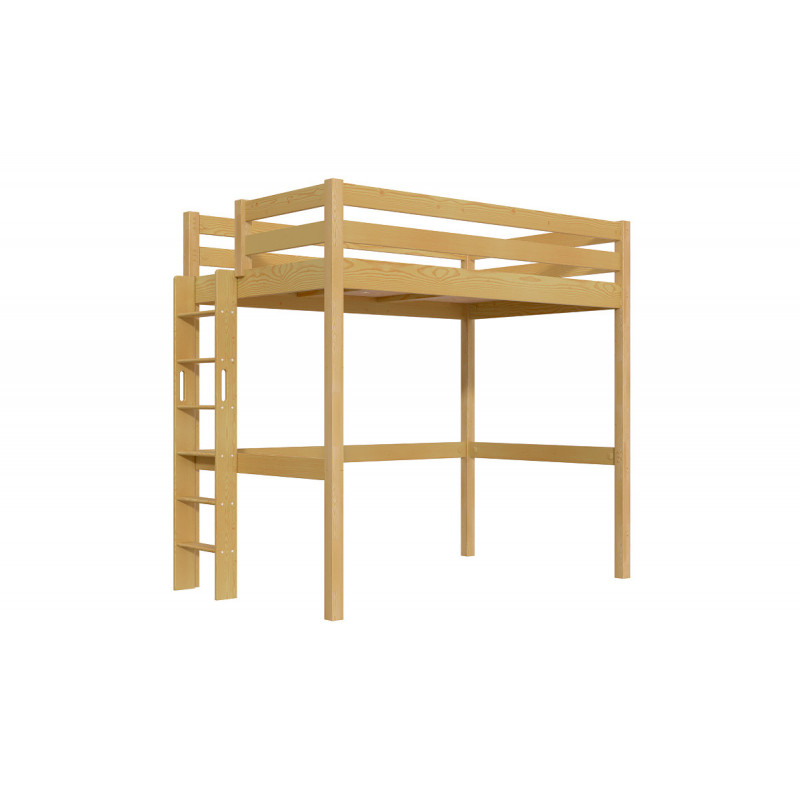 Letto rialzato singolo in legno Sylvia 120x190 con scala diritta