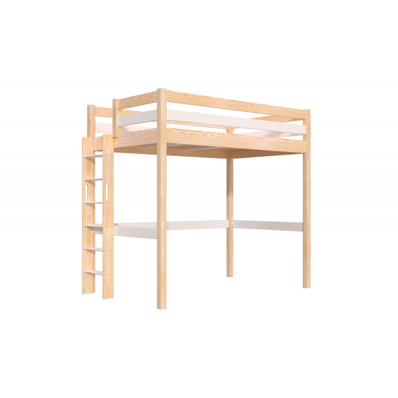 Letto rialzato singolo in legno Sylvia 120x190 con scala diritta