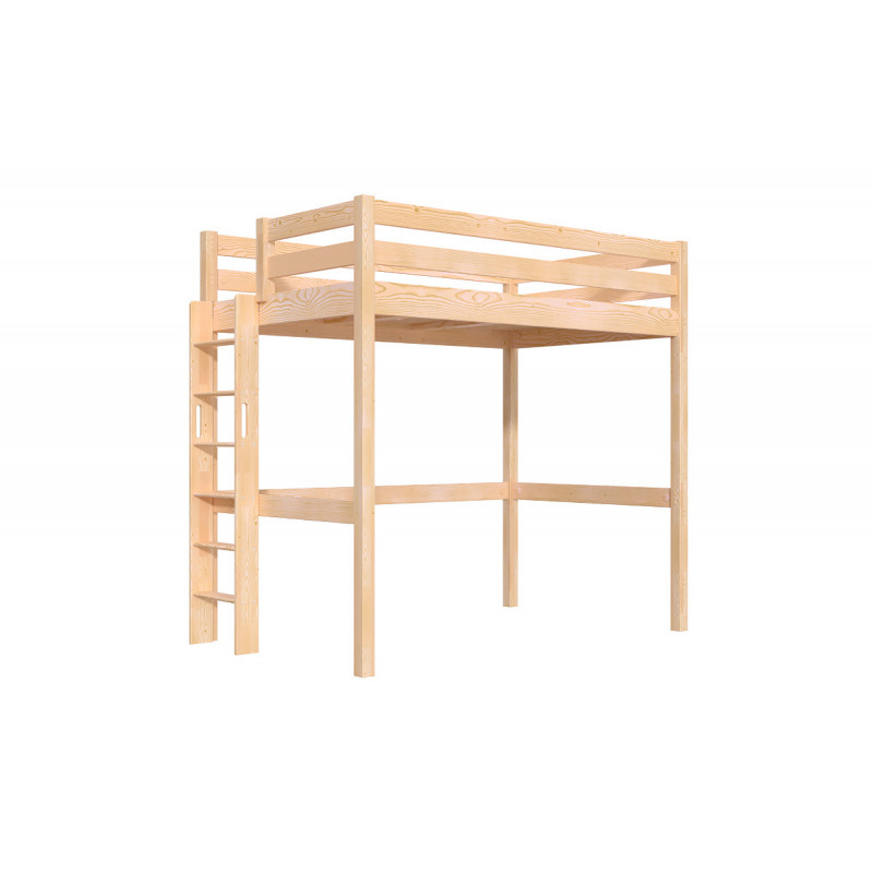 Letto rialzato singolo in legno Sylvia 120x190 con scala diritta