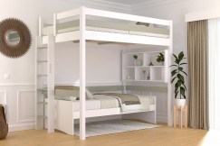 Letto rialzato singolo in legno Sylvia 120x190 con scala diritta