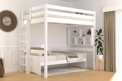 Letto rialzato singolo in legno Sylvia 120x190 con scala diritta