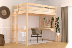 Letto rialzato singolo in legno Sylvia 120x190 con scala diritta