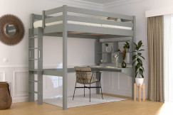 Letto rialzato singolo in legno Sylvia 120x190 con scala diritta