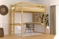 Letto rialzato singolo in legno Sylvia 120x190 con scala diritta