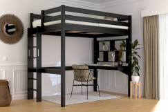 Letto rialzato singolo in legno Sylvia 120x190 con scala diritta