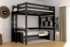 Letto rialzato singolo in legno Sylvia 120x190 con scala diritta