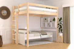 Letto rialzato singolo in legno Sylvia 120x190 con scala diritta