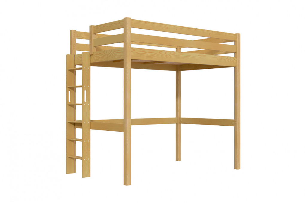 Letto rialzato singolo in legno Sylvia 120x200 con scaletta diritta