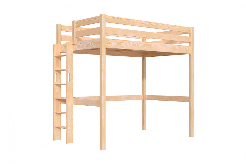 Letto rialzato singolo in legno Sylvia 120x200 con scaletta diritta