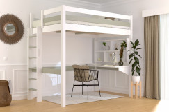 Letto rialzato singolo in legno Sylvia 120x200 con scaletta diritta