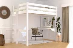 Letto rialzato singolo in legno Sylvia 120x200 con scaletta diritta