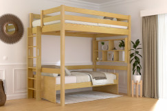 Letto rialzato singolo in legno Sylvia 120x200 con scaletta diritta