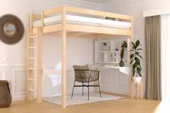 Letto rialzato singolo in legno Sylvia 120x200 con scaletta diritta