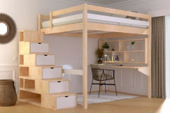 Cama alta Sylvia con estanteria escalera 160x200