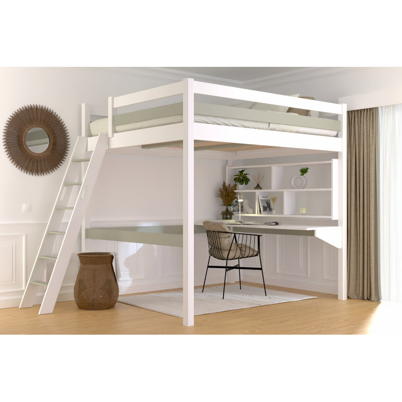 Lit mezzanine 2 places bois Sylvia 160x200 échelle inclinée