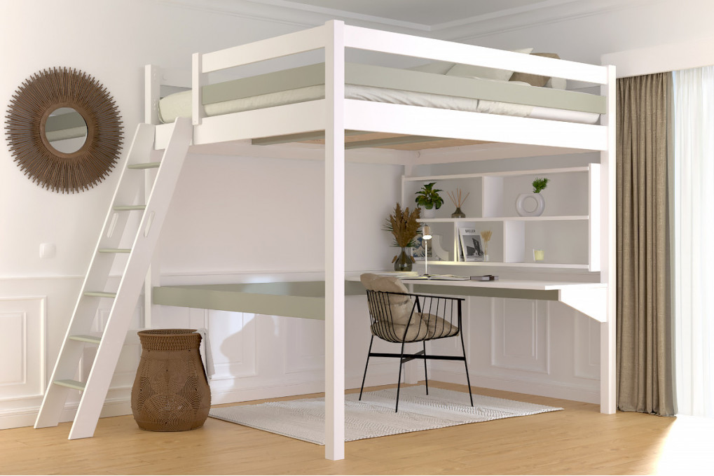 Lit mezzanine 2 places bois Sylvia 160x200 échelle inclinée