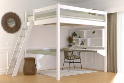 Lit mezzanine 2 places bois Sylvia 160x200 échelle inclinée