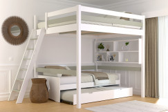 Lit mezzanine 2 places bois Sylvia 160x200 échelle inclinée