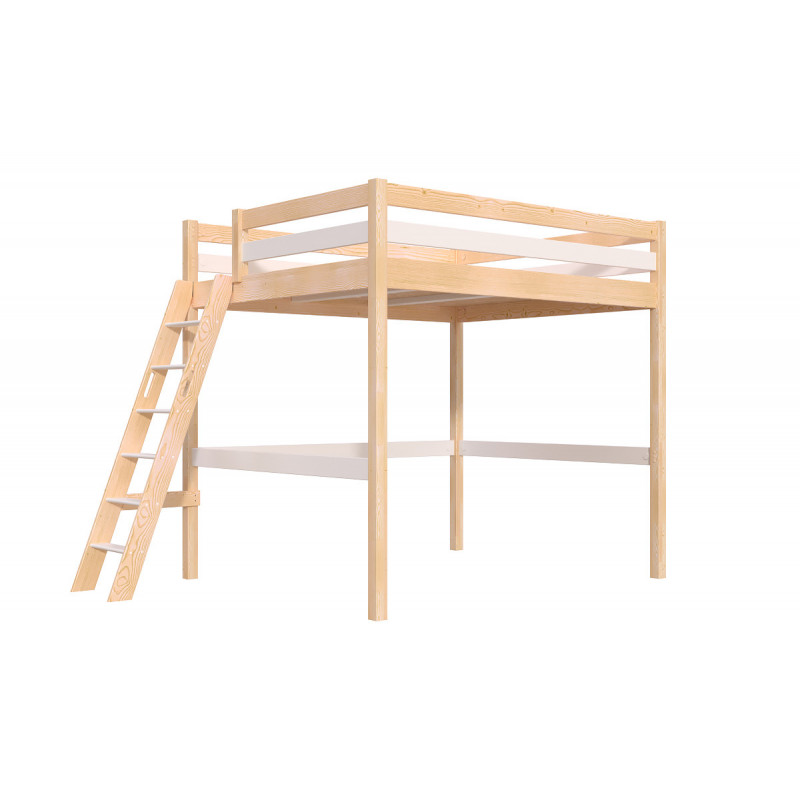 Lit mezzanine 2 places bois Sylvia 160x200 échelle inclinée