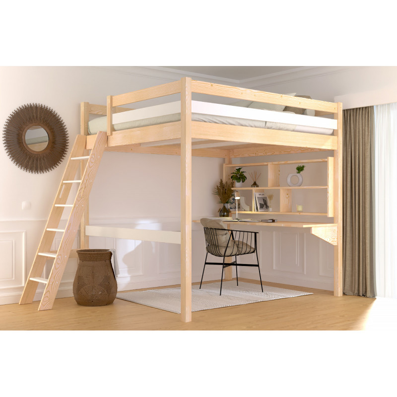 Lit mezzanine 2 places 160x200 échelle inclinée – vernis bicolore sans solvants