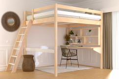 Lit mezzanine 2 places bois Sylvia 160x200 échelle inclinée