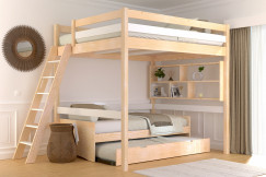 Lit mezzanine 2 places bois Sylvia 160x200 échelle inclinée