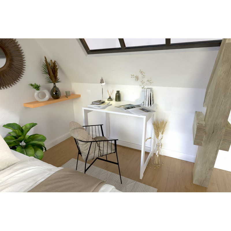 Kleiner holzschreibtisch Alban, hergestellt in Frankreich, weiß wasserlackiert