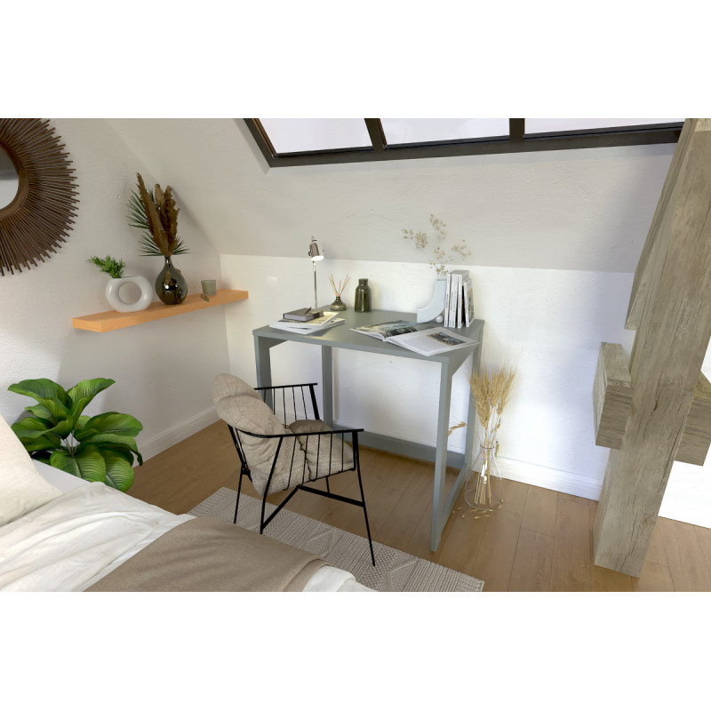 Kleiner holzschreibtisch, hergestellt in Frankreich, Modell Alban – grau lackiert