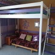 Mezzanine Sylvia avec escalier meunier, 140x200 - Blanc/Lilas