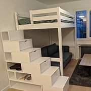 Mezzanine Sylvia avec escalier cube, 120x200 - Blanc