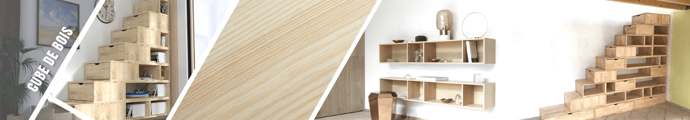 Raw wood cube for designer storage